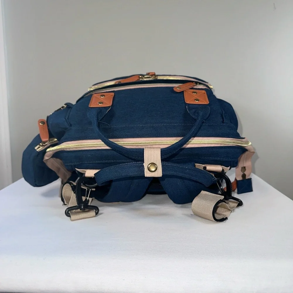 Navy Diaper Backpack Large Capacity Multifunction Water Resistant Stroller Strap